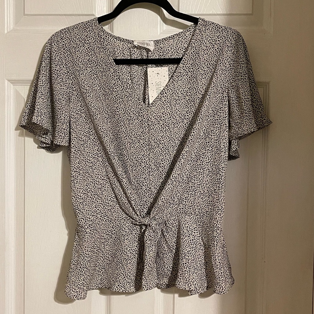 Siena Sky Animal Print Tie Front Blouse